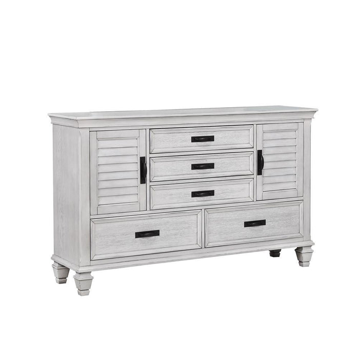 Franco Antique White Five Drawer Chest With Louvered Panel Doors