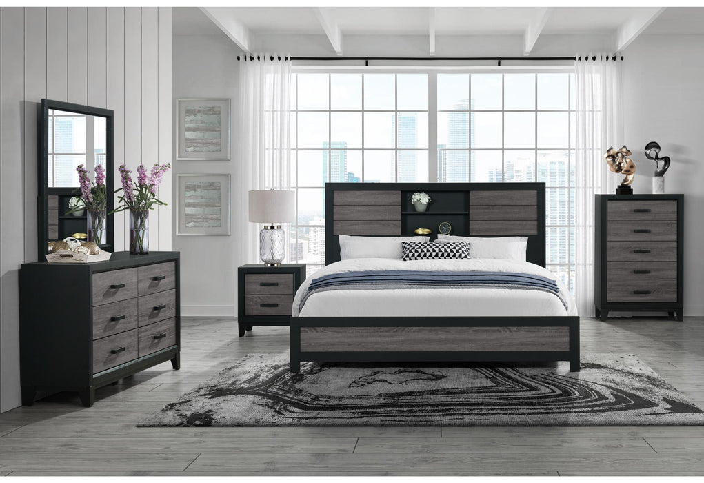 LISBON GREY/BLACK BOOKCASE QUEEN BED GROUP