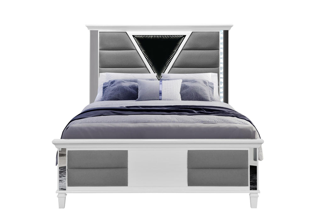 MARCO METALLIC WHITE QUEEN BED WITH LED 3D MIRROR image