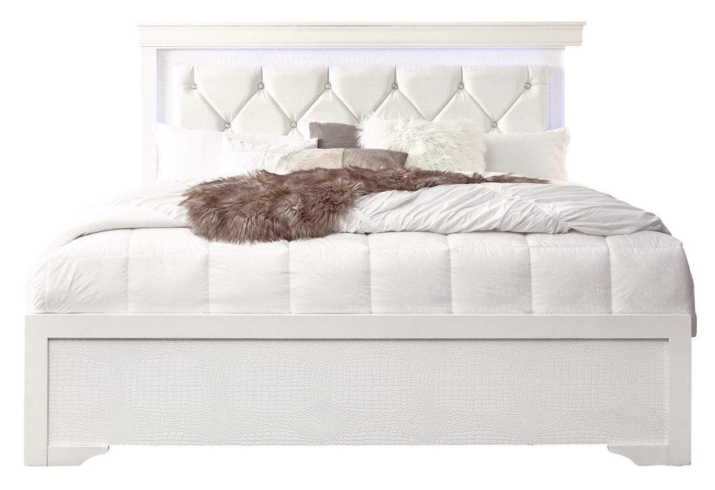 Pompei Metallic White Bed With Led