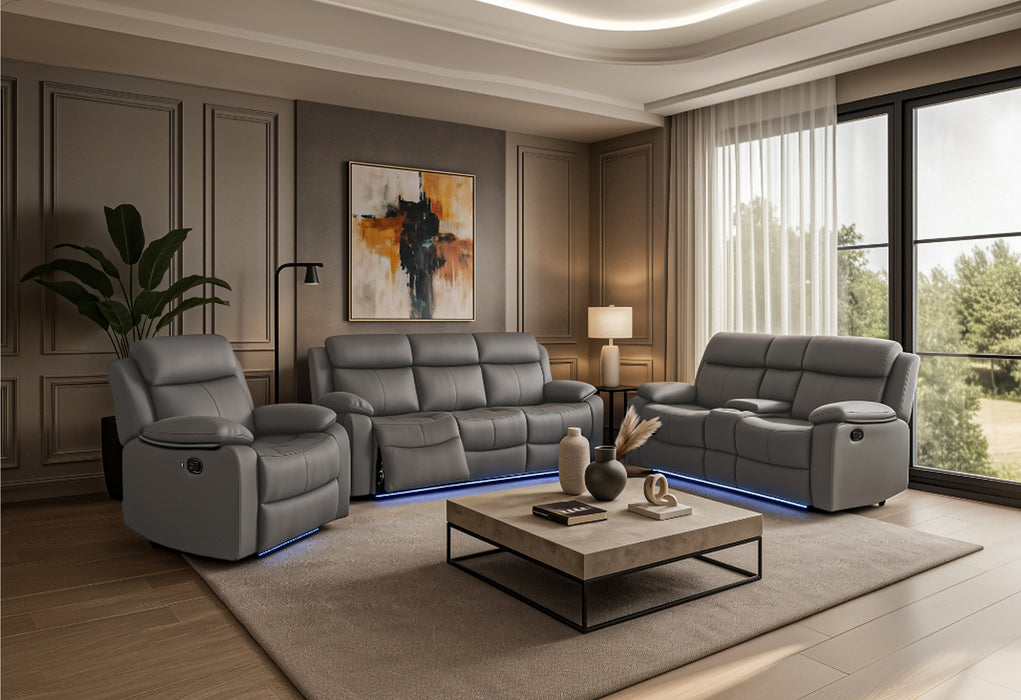 U6026 GREY PU 46A REC SOFA/CONSOLE REC LOVESEAT/GLIDER RECLINER